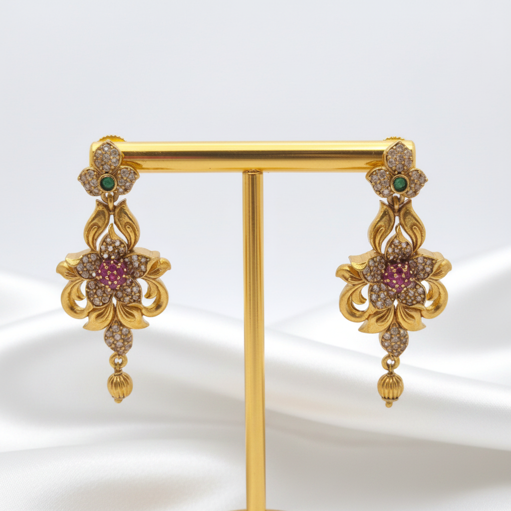 Antique Gold-Plated Floral Drop Earrings