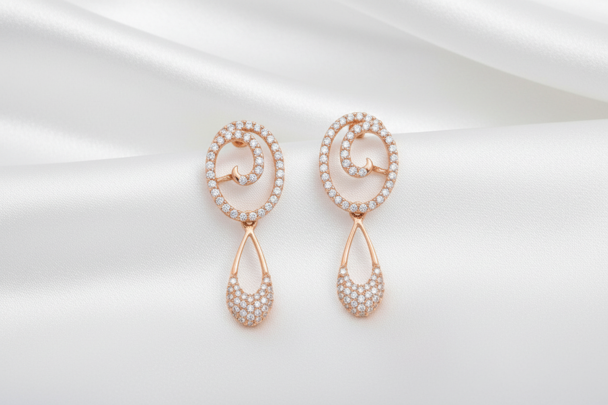 Rhodium-Plated Swirl Pattern Pave Zircon Stone Necklace and Earrings Set