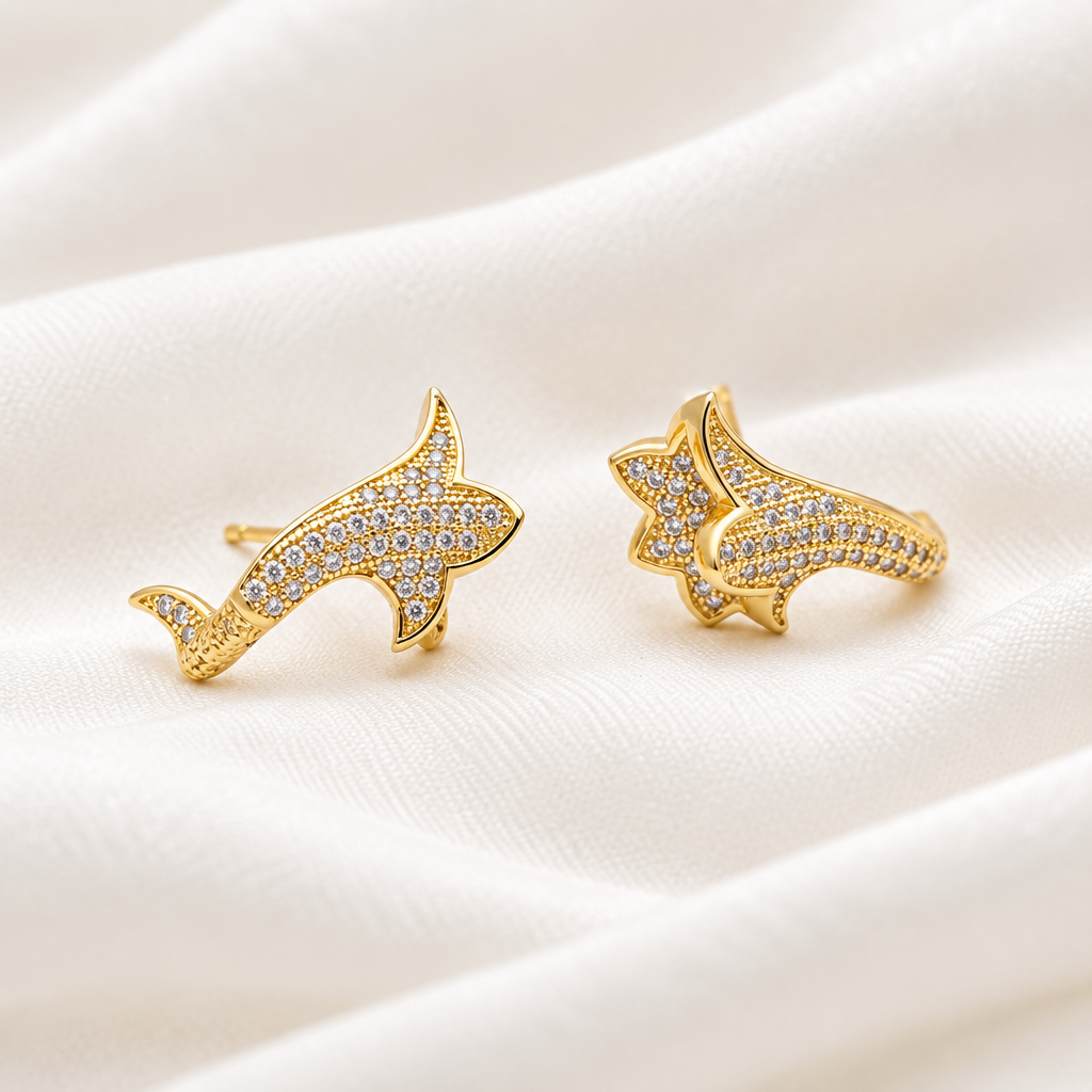 Premium Gold-Plated Pave Zircon Curved Ear Crawler Earrings Pair