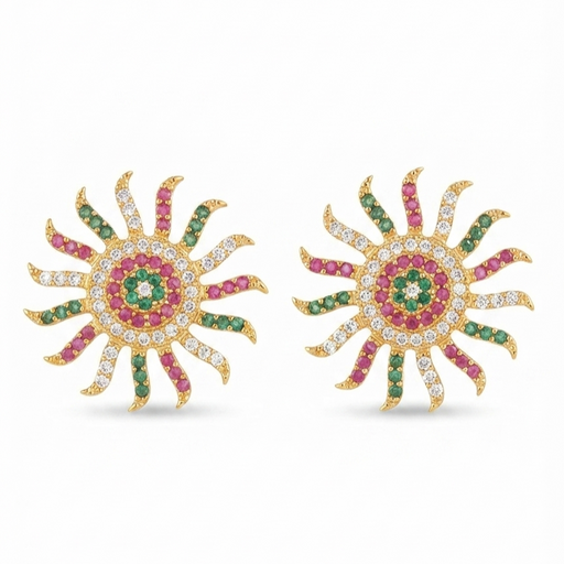 Gold Tone Multicolor Cubic Zirconia Sunburst Earrings for Weddings