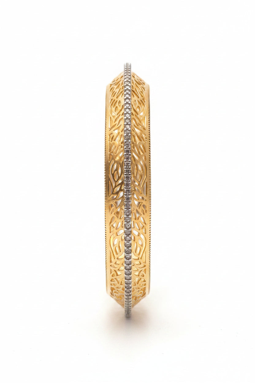 Gold-Plated Filigree Cutwork American Diamond Zircon Bangle