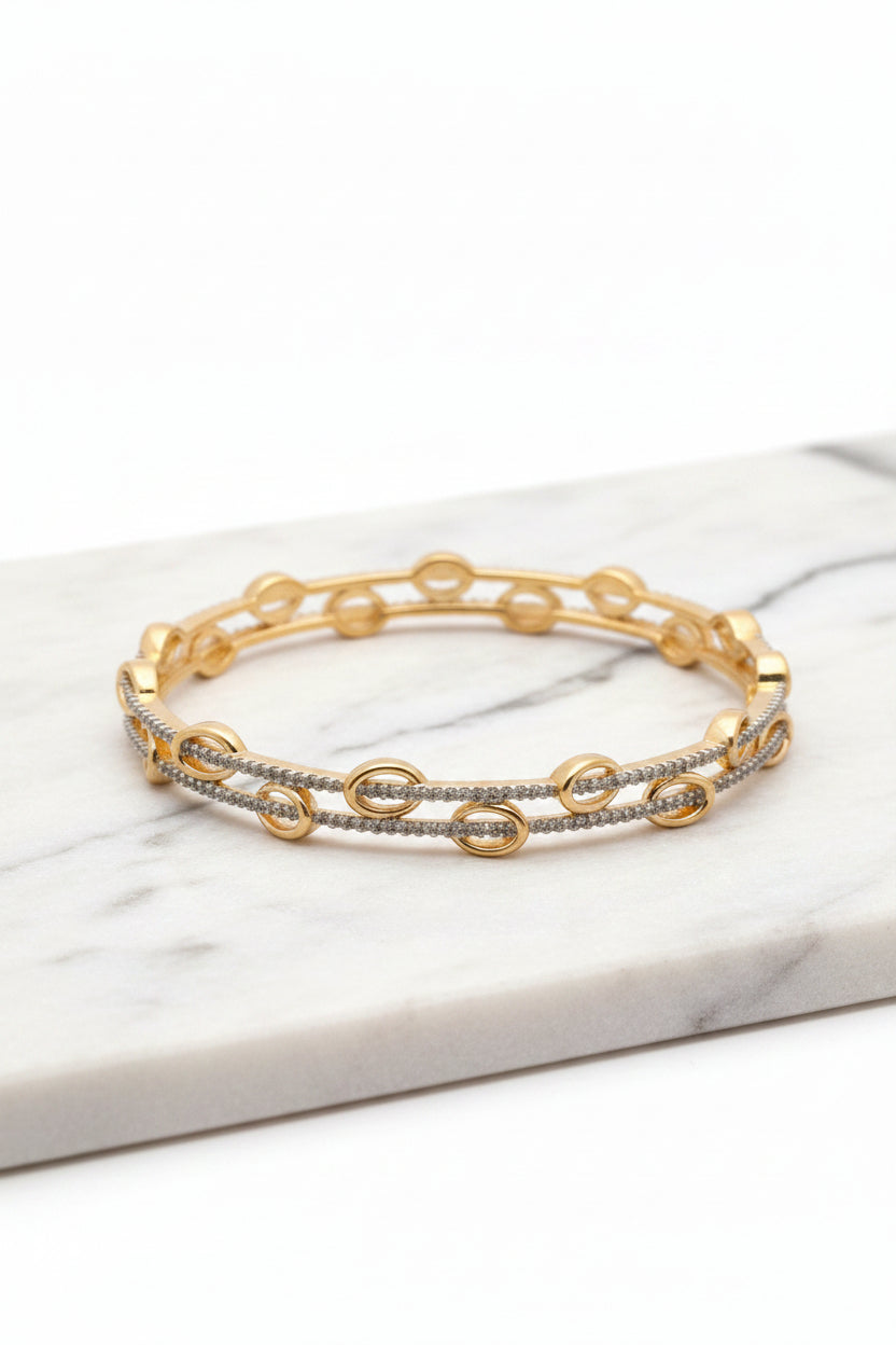 Dual Tone Gold Plated Zircon Bangles Set for Women