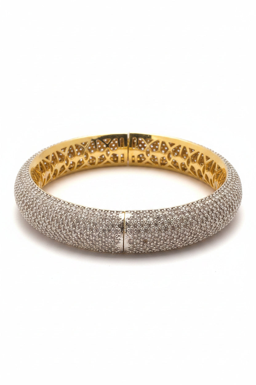 Gold-Plated Heavy Pave American Diamond Zircon Statement Bangle