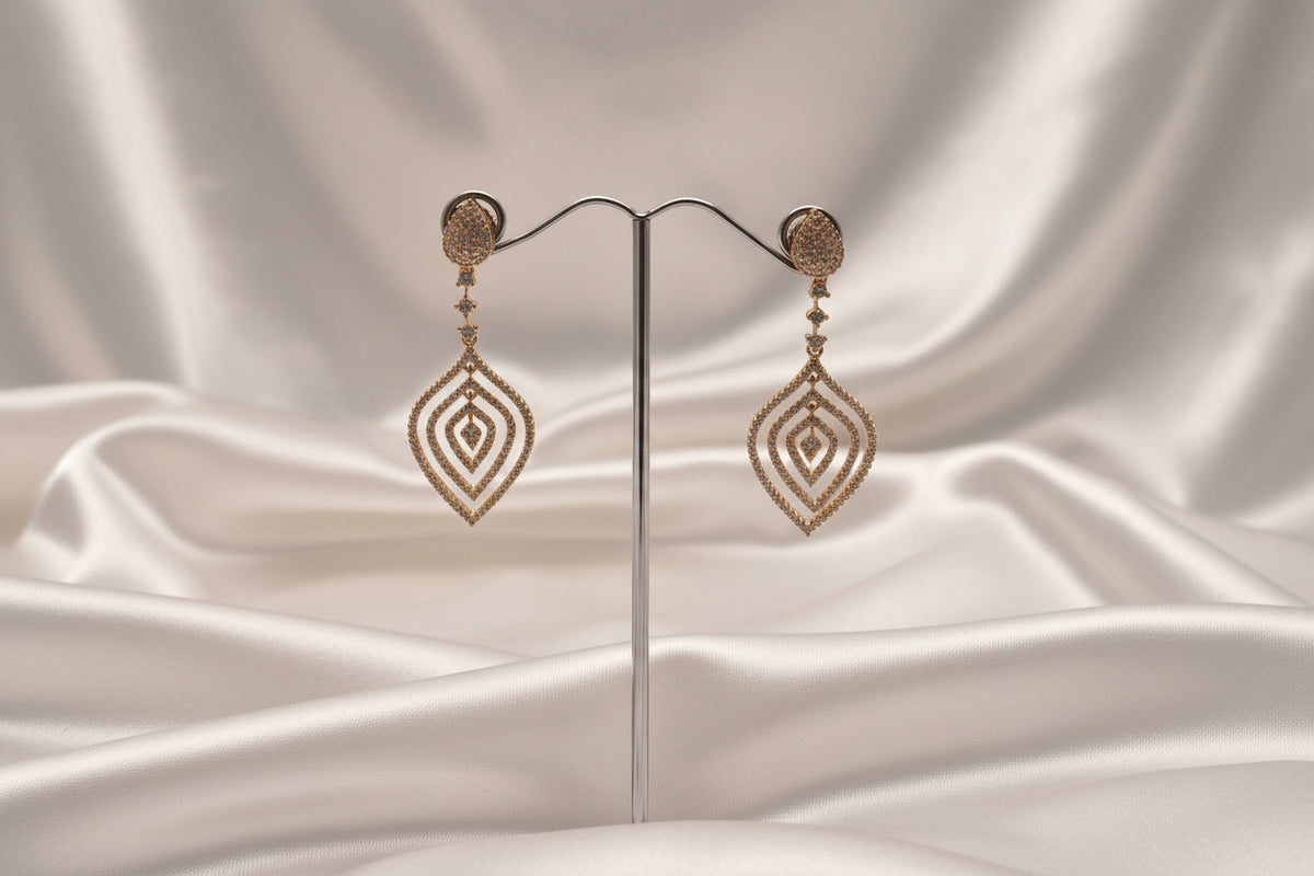 Gold-Plated Teardrop Zircon Statement Earrings