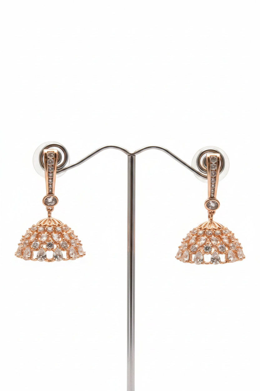 Rose Gold Plated Zircon Diamond Jhumka Earrings