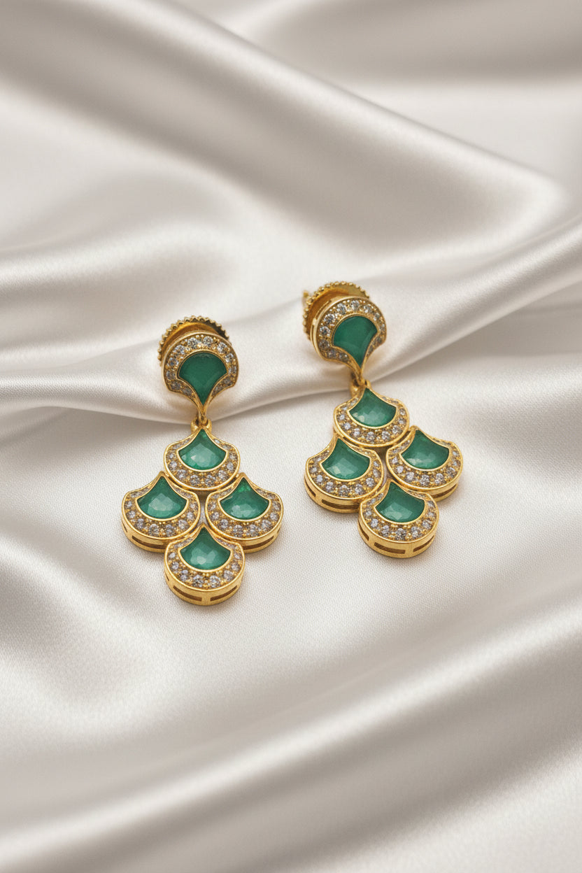 Gold-Plated Emerald Green Enamel Zircon Necklace Set with Earrings