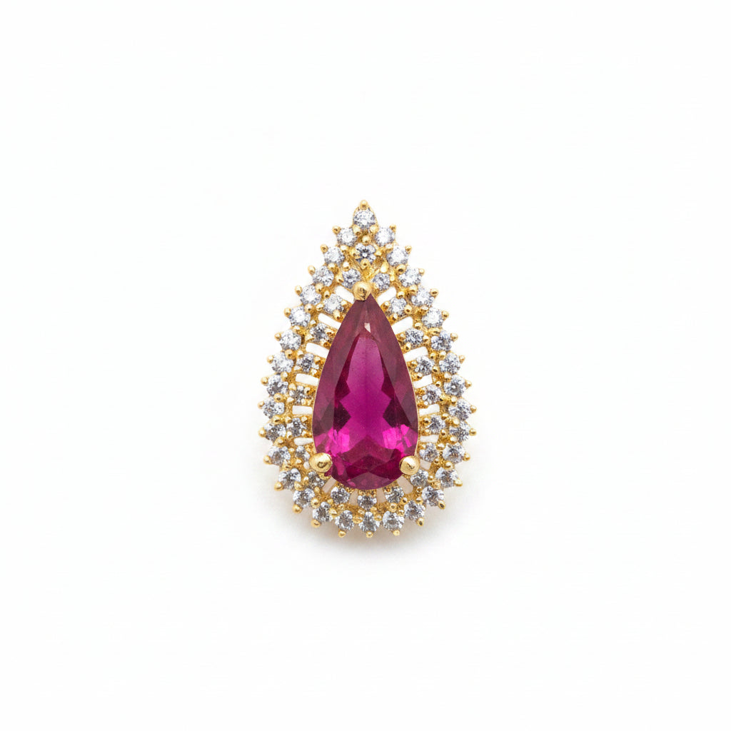 Gold-Plated Ruby Pink Teardrop Zircon Stud Earrings