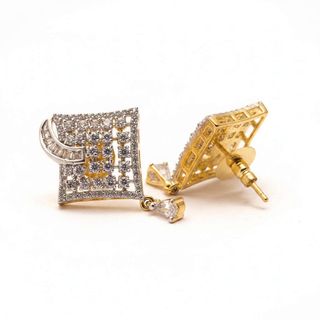 Gold-Plated Square Geometric Zircon Earrings