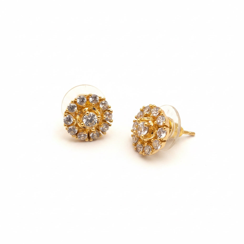 Gold-Plated Cluster Halo Zircon Stud Earrings