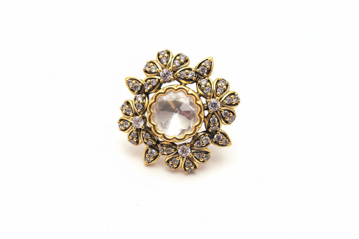 Gold-Plated Floral Cluster Victorian Stud Earrings
