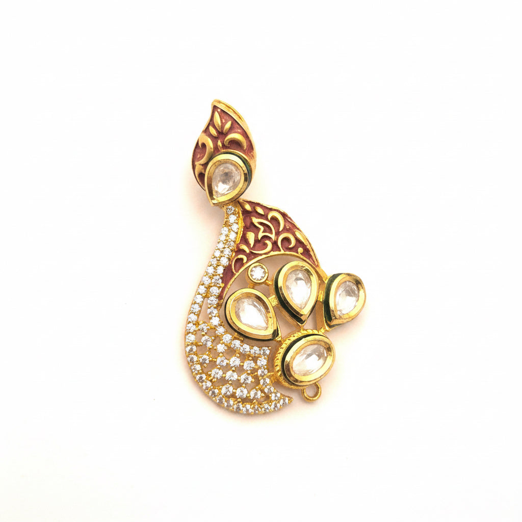 Gold-Plated Kundan and Peacock Motif Statement Earrings