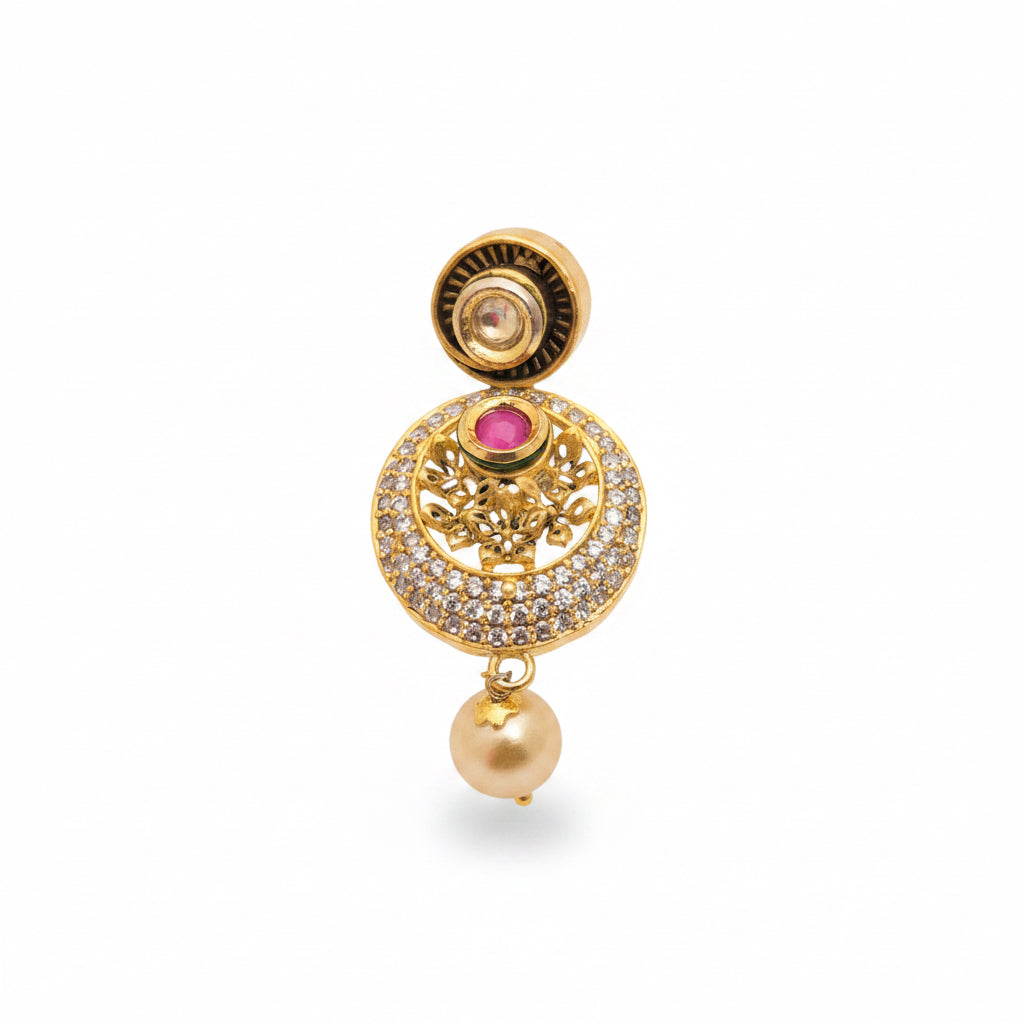 Gold-Plated Kundan Circular Drop Earrings
