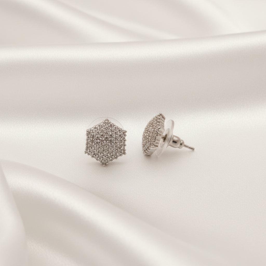 Hexagon Geometric Zircon Stud Earrings