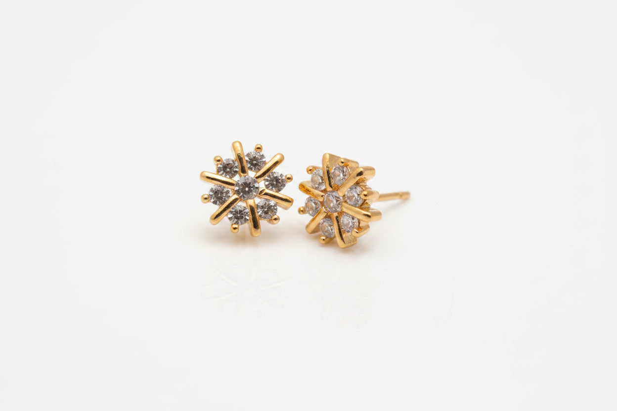 Gold-Plated Starburst Zircon Stud Earrings