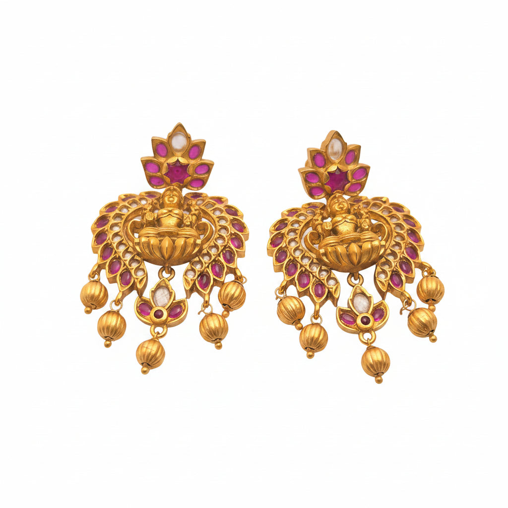 Royal Gold-Plated Goddess Lakshmi Temple Chandbali Earrings