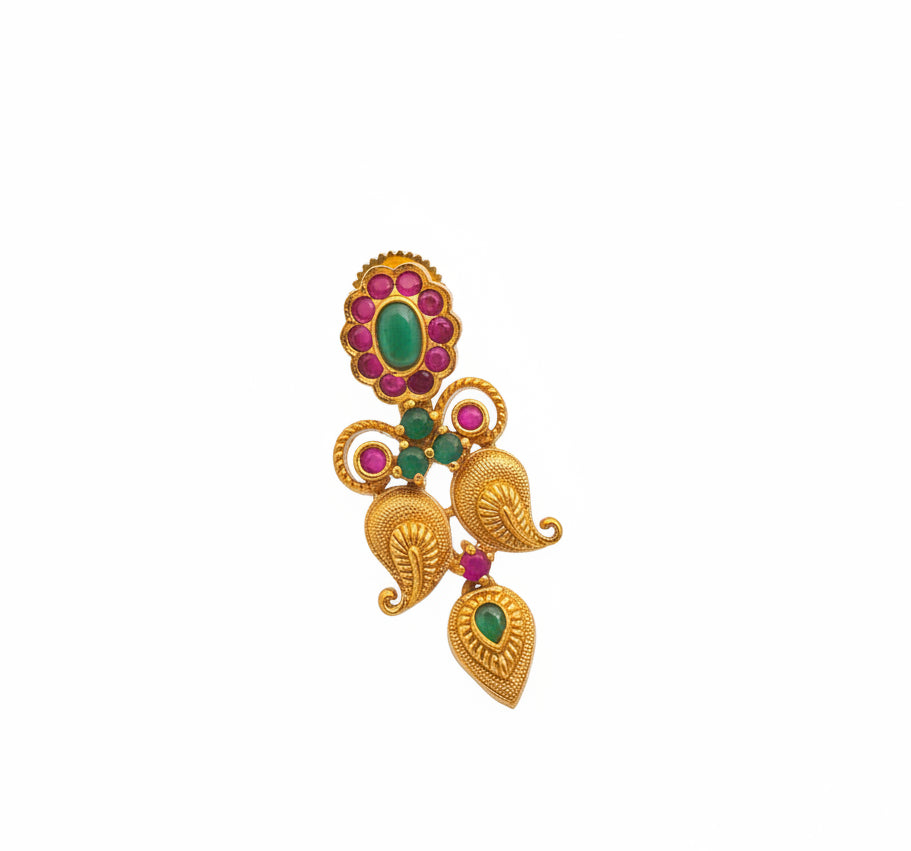 Gold-Plated Paisley Motif Kemp Stone Drop Earrings
