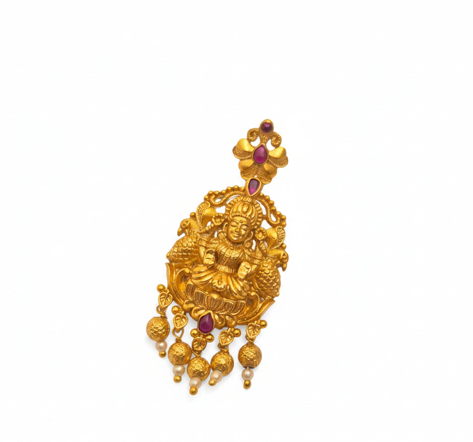 Traditional Gold-Plated Gajalakshmi Motif Matte Chandbali Earrings