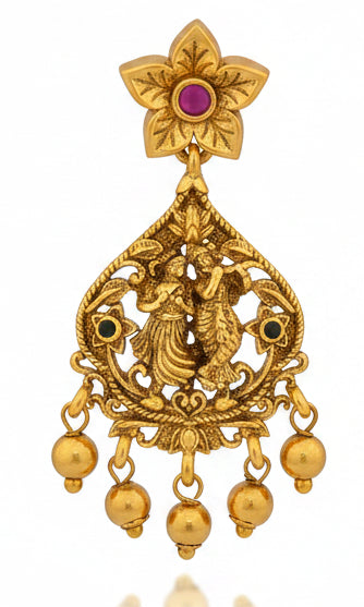 Antique Gold-Plated Floral Temple Chandbali Earrings