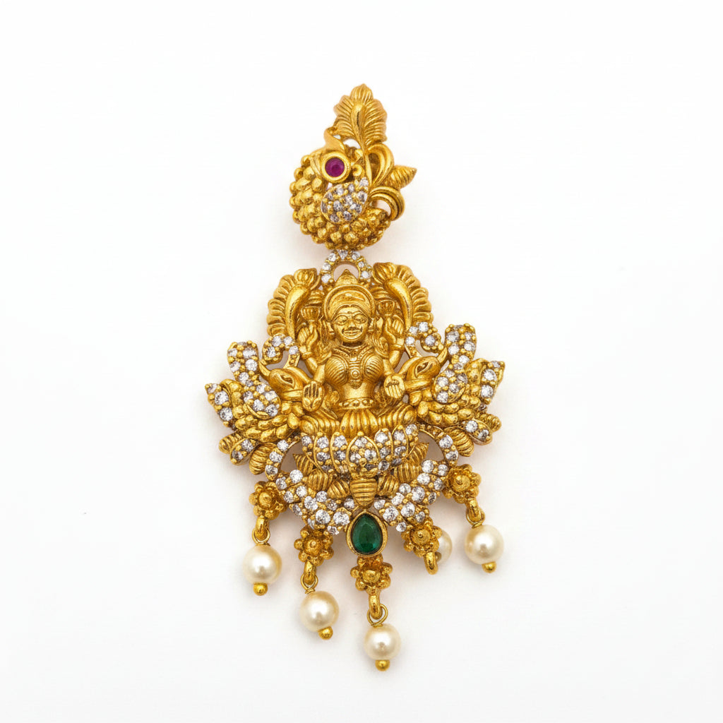 Gold-Plated Gajalakshmi Temple Chandbali Earrings