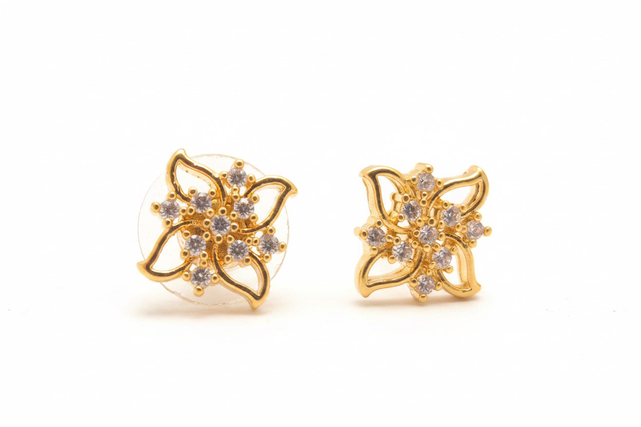Gold-Plated Floral Cluster Zircon Stone Stud Earrings
