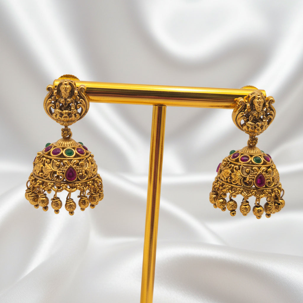 Traditional Crown Goddess Multi-Color Stone Jhumka Earrings
