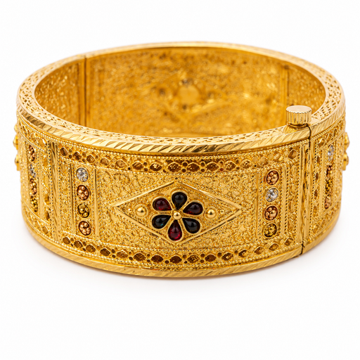 Gold Plated Antique Bangle With Intricate Floral Filigree Detailing