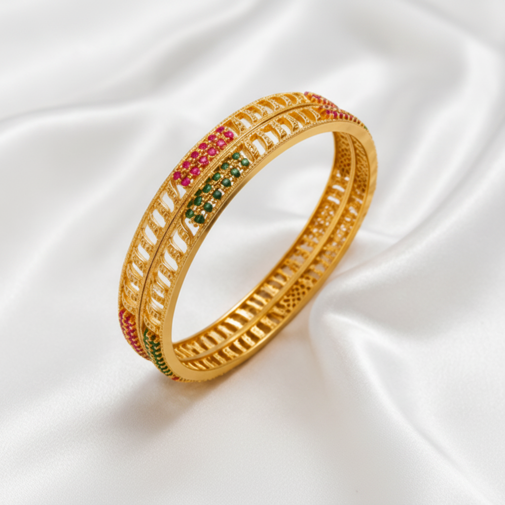 Antique Gold Plated Ruby & Emerald Designer Bangle Set – Traditional Indian Jewelry