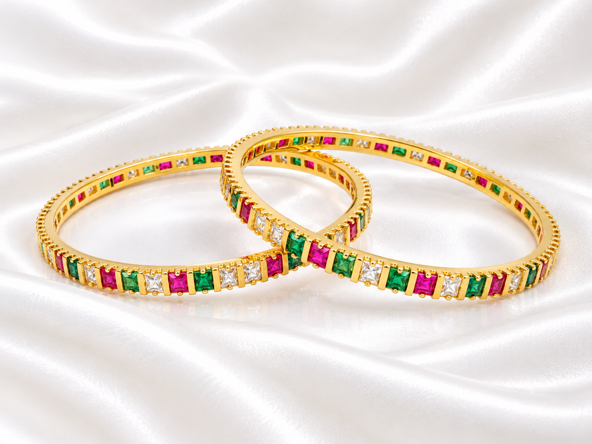 🌈✨Multicolor Stone Gold Plated Bangles for Women | Traditional Designer Bangle Set