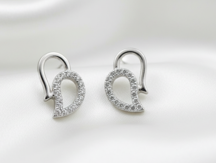 Rhodium-Plated Asymmetric Leaf Link Pave Zircon Stone Necklace Set