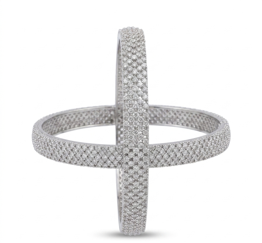 Silver-Plated Full Paved Zircon Stone Bangles Set