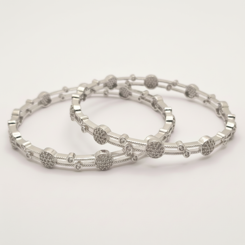 Circular Accent Zircon Stone Silver Bangles Set
