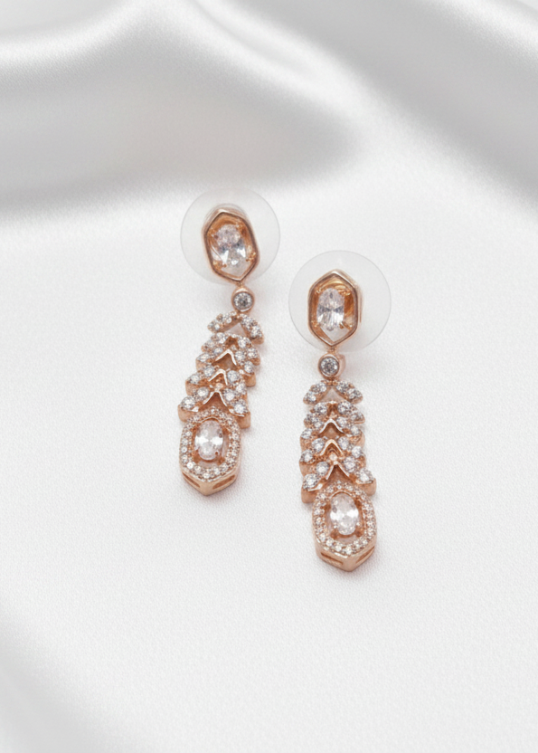 Rose Gold-Plated Bridal Zircon Stone Necklace with Earrings
