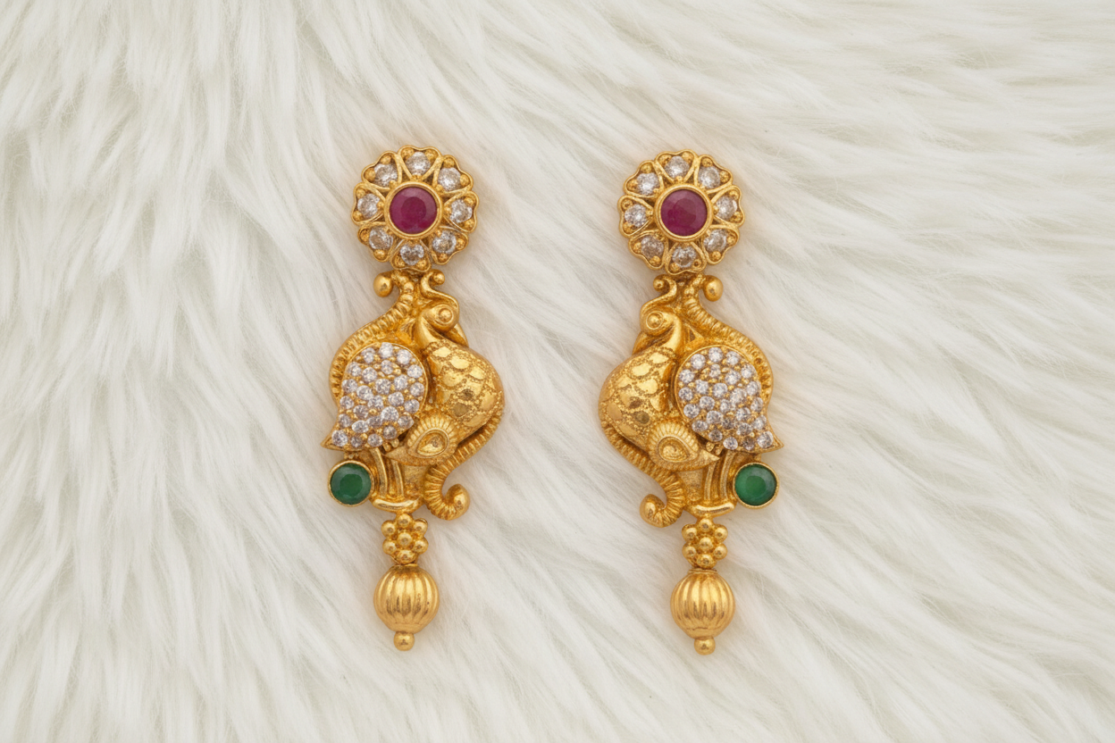 Traditional Antique Temple Lakshmi Peacock Necklace Set