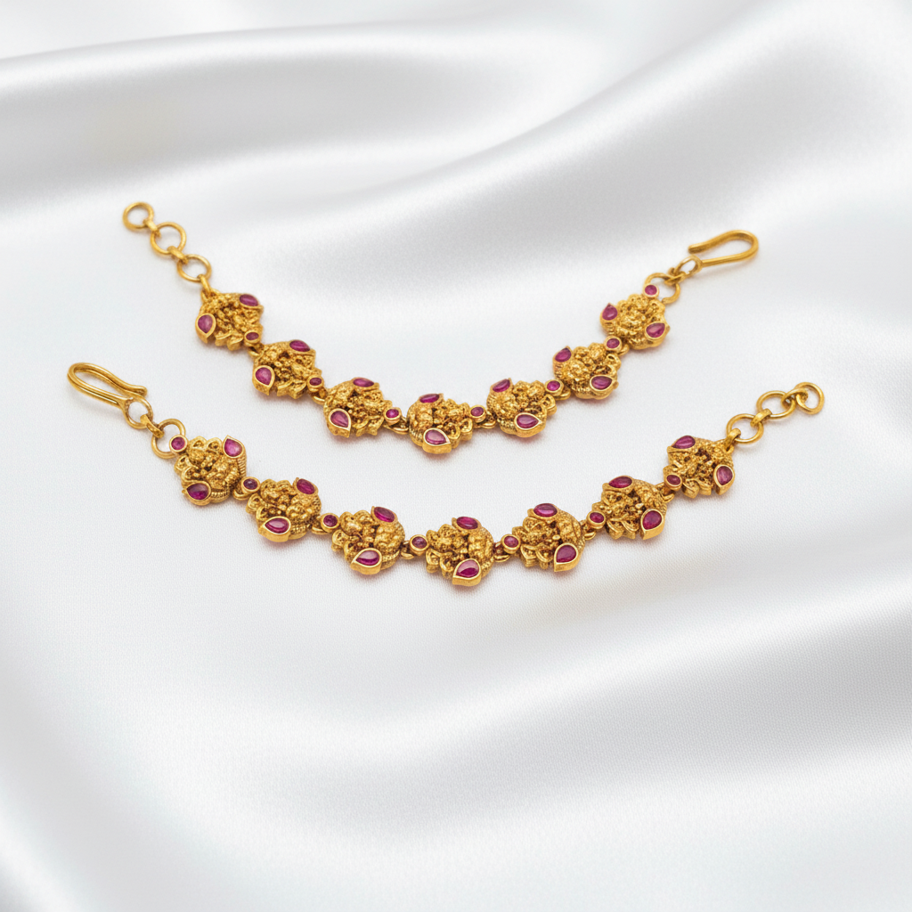 Traditional Antique Lakshmi Single Strand Ear Chains