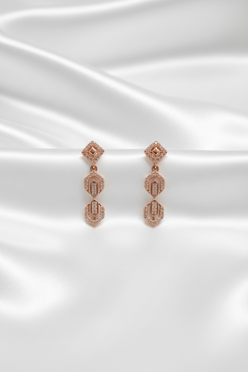 Rhodium-Plated Tiered Drop Pave Zircon Stone Necklace Set