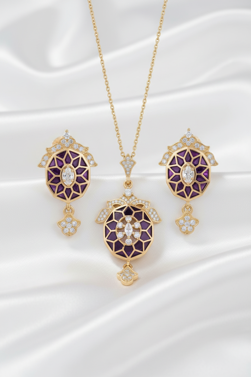 Elegant Gold Finish Enamel Necklace & Earring Set – Colorful Statement Jewelry