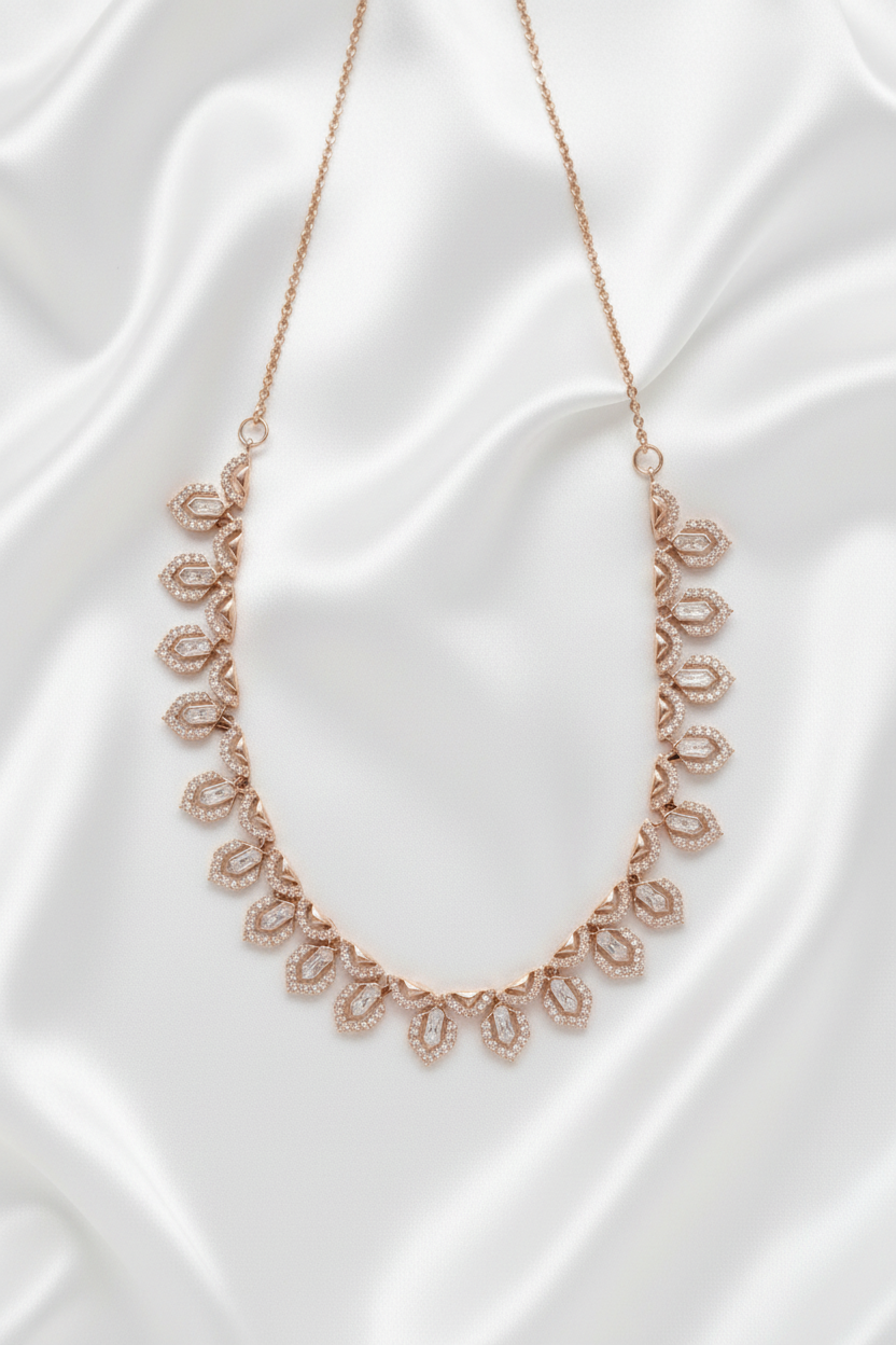 Rhodium-Plated Tiered Drop Pave Zircon Stone Necklace Set