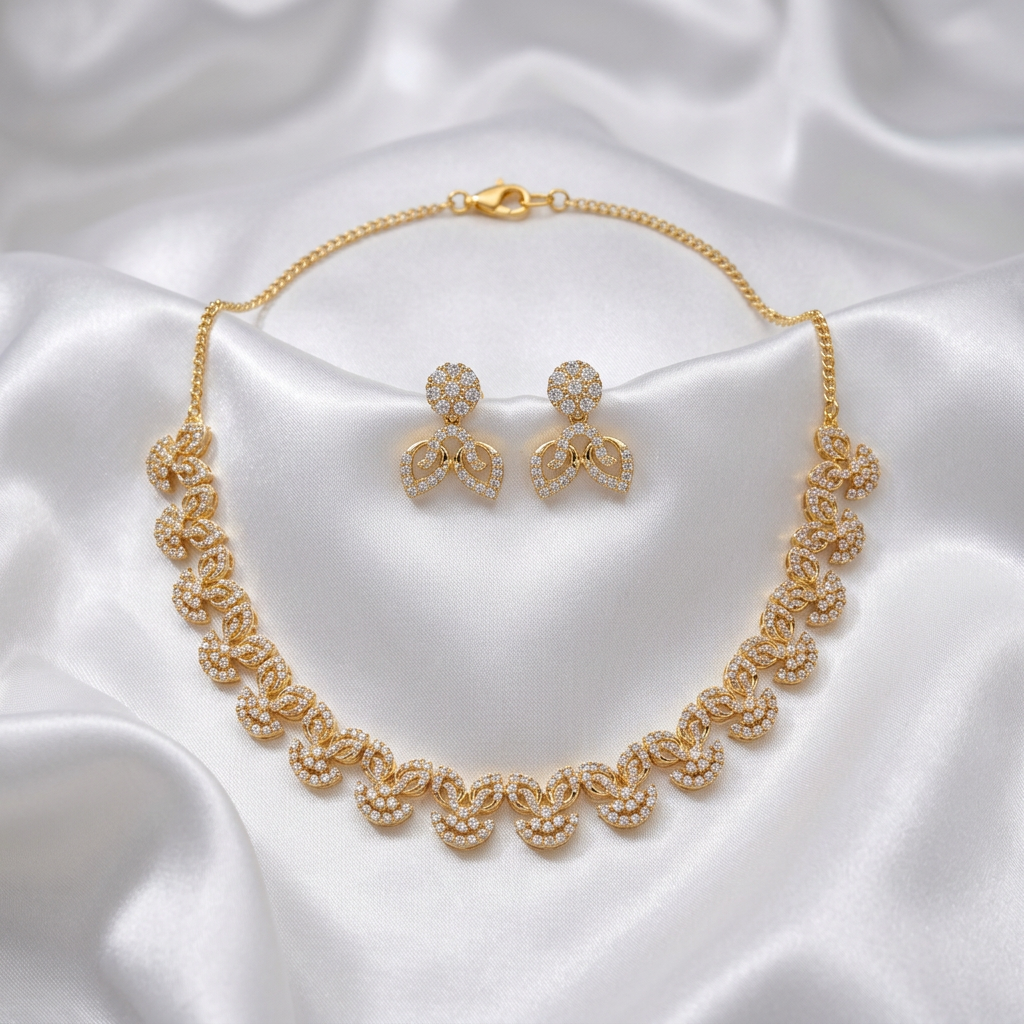 Contemporary Zircon Stone Necklace and Matching Earring Set