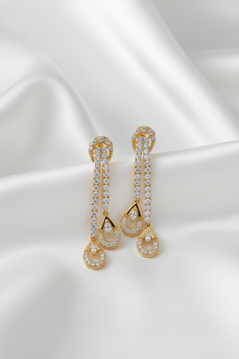 Gold-Plated Teardrop Zircon Stone Pendant Necklace Set