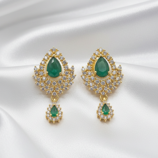 Premium CZ Teardrop Dangle Earrings – Emerald, Ruby Pink & Victorian Collection