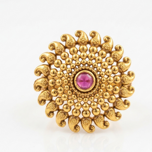 Matte Gold Paisley Loop Central Ruby Stone Statement Ring