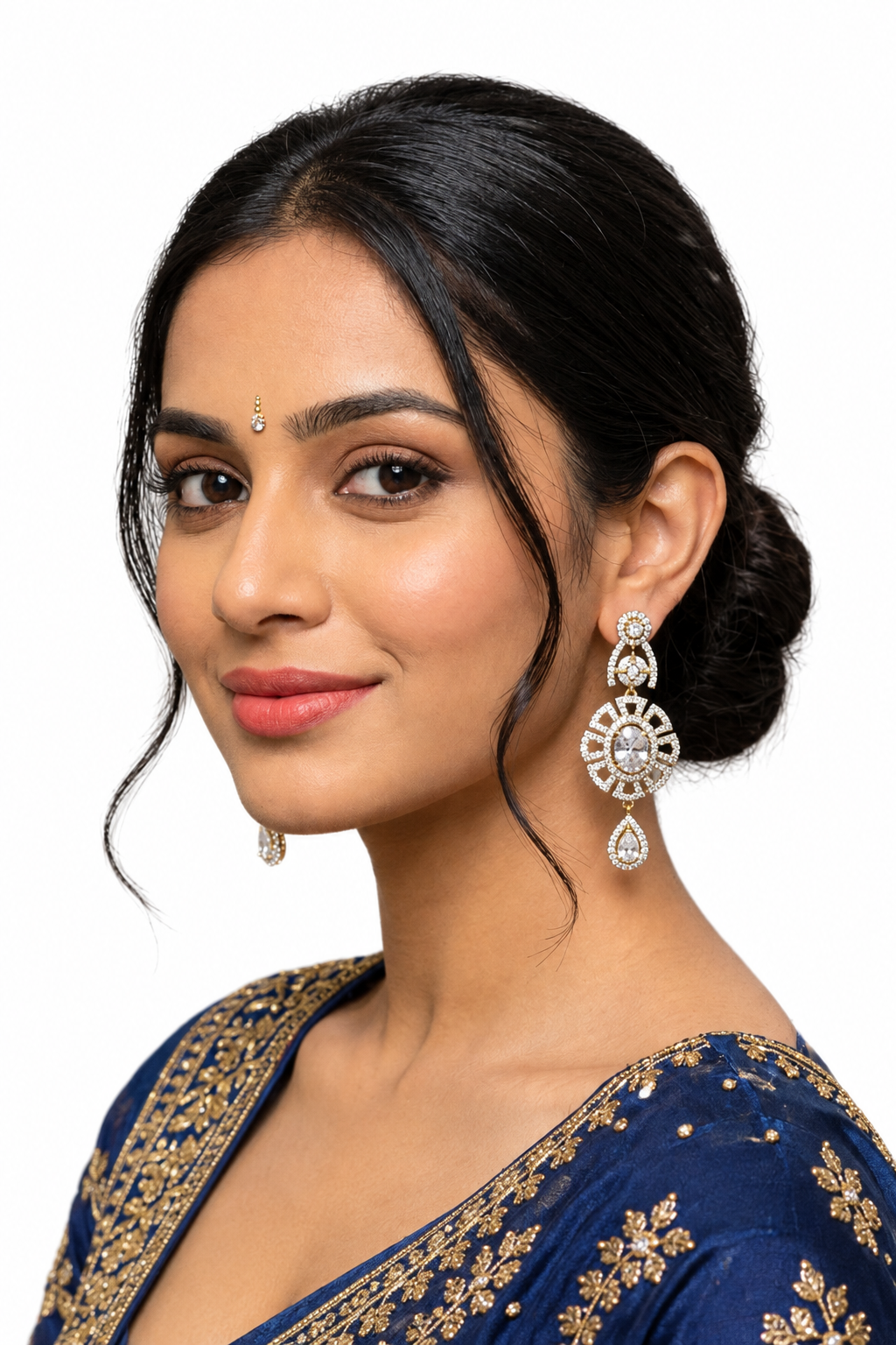 Elegant Gold Plated Cubic Zirconia Statement Drop Earrings