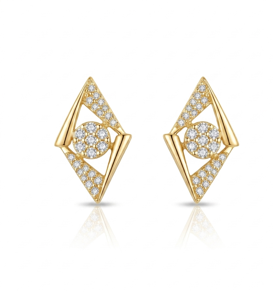 Rose Gold-Plated Geometric Zircon Stone Necklace with Earrings Set