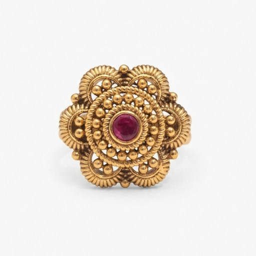 Traditional Antique Finish Ruby Stone Sunburst Ring