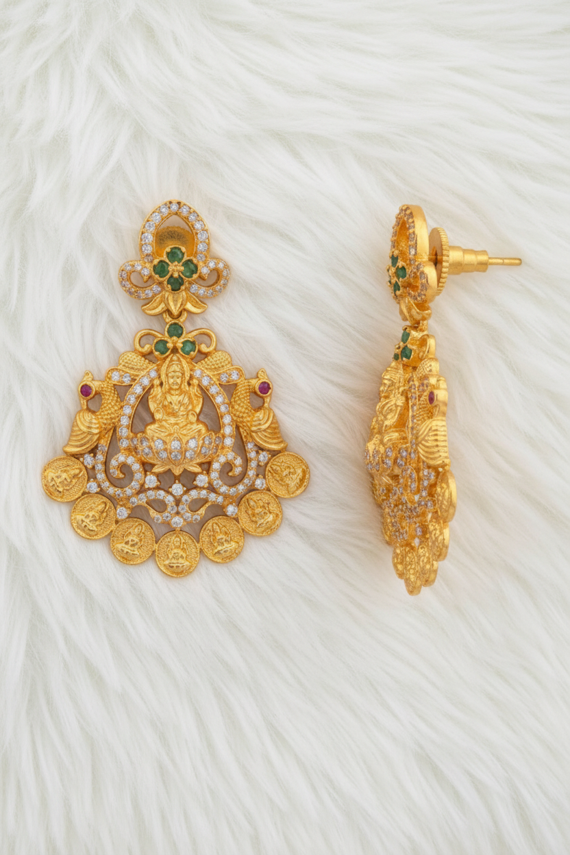 Traditional Antique Finish Temple Necklace Set with Goddess Lakshmi