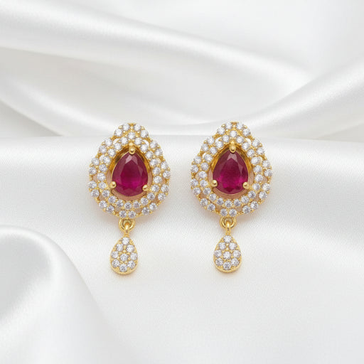 Ruby, Black & Red Teardrop CZ Drop Earrings | Gold Tone Designer Earrings