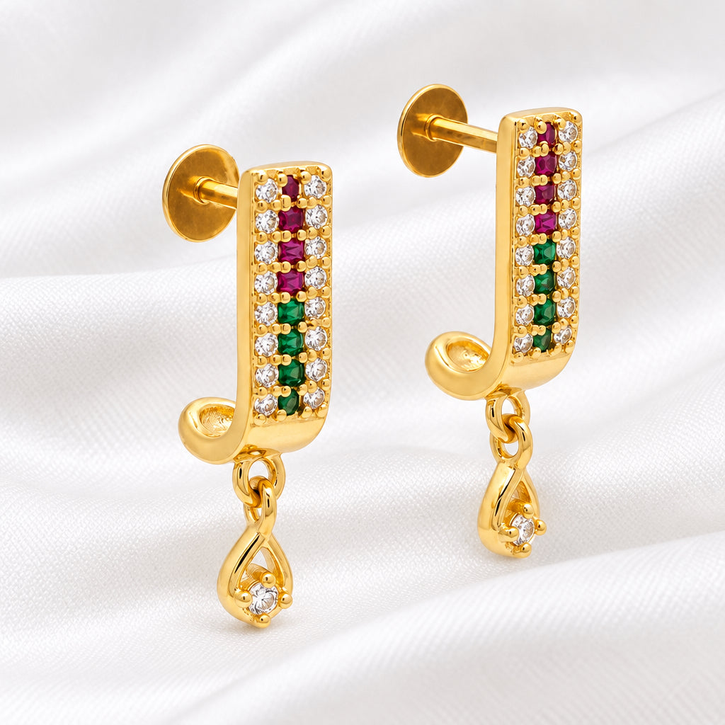 Gold Plated Multicolor Zircon Huggie Drop Earrings