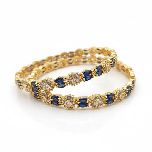 Gold Plated Blue Marquise Floral Zircon Bangles Set