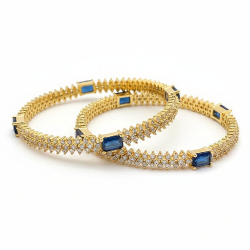 Gold Finish Blue Stone Studded Zircon Bangles
