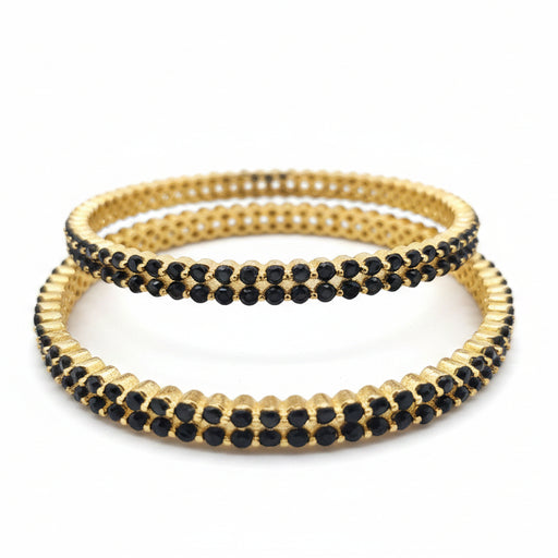 Traditional Sleek Dual Line Blue Sapphire Colored Stone Studded Bangle